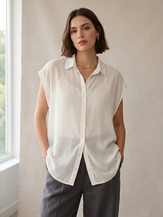 Lefties Tops - Lefties White Sleeveless Button Down Shirt XL Blouse Semi Sheer Casual Chic